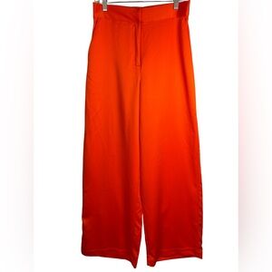 Nicole Miller Bold Orange Red  Wide Leg Satin Pants Medium NWT